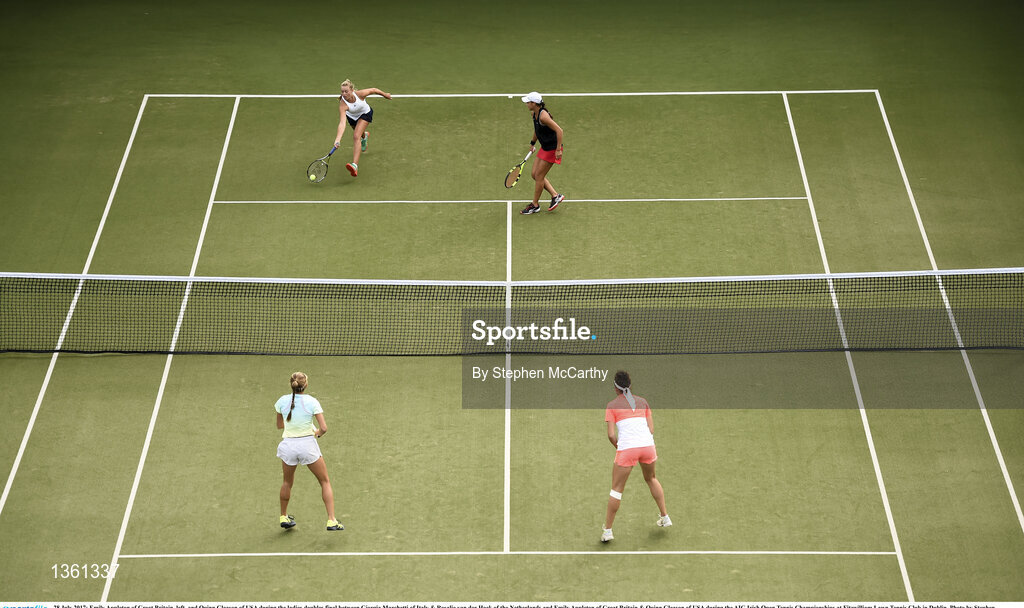 28 July 2017; Emily Appleton of Great Britain, left, and Quinn Gleason of USA during the ladies doubles final between Giorgia Marchetti of Italy & Rosalie van der Hoek of the Netherlands and Emily Appleton of Great Britain & Quinn Gleason of USA during the AIG Irish Open Tennis Championships at Fitzwilliam Lawn Tennis Club in Dublin. Photo by Stephen McCarthy/Sportsfile