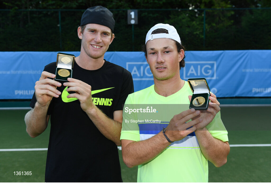 28 July 2017; Harry Bourchier, left, and Daniel Nolan of Australia after winning the mens doubles final between Harry Bourchier & Daniel Nolan of Australia and Sam Bothwell of Ireland & Edward Bourchier of Australia during the AIG Irish Open Tennis Championships at Fitzwilliam Lawn Tennis Club in Dublin. Photo by Stephen McCarthy/Sportsfile