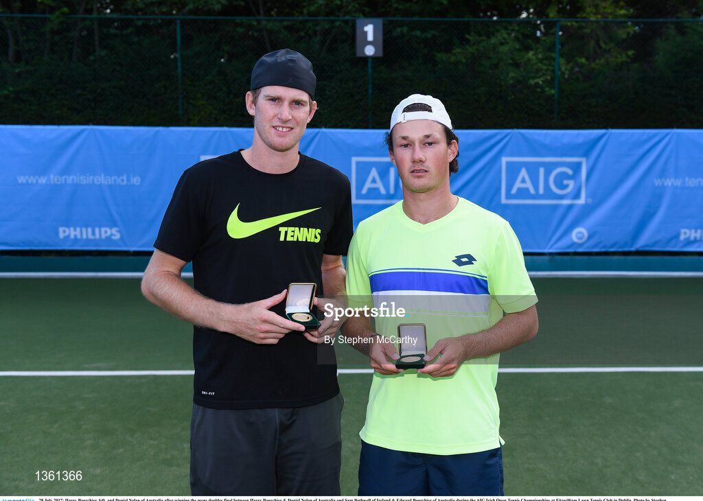 28 July 2017; Harry Bourchier, left, and Daniel Nolan of Australia after winning the mens doubles final between Harry Bourchier & Daniel Nolan of Australia and Sam Bothwell of Ireland & Edward Bourchier of Australia during the AIG Irish Open Tennis Championships at Fitzwilliam Lawn Tennis Club in Dublin. Photo by Stephen McCarthy/Sportsfile