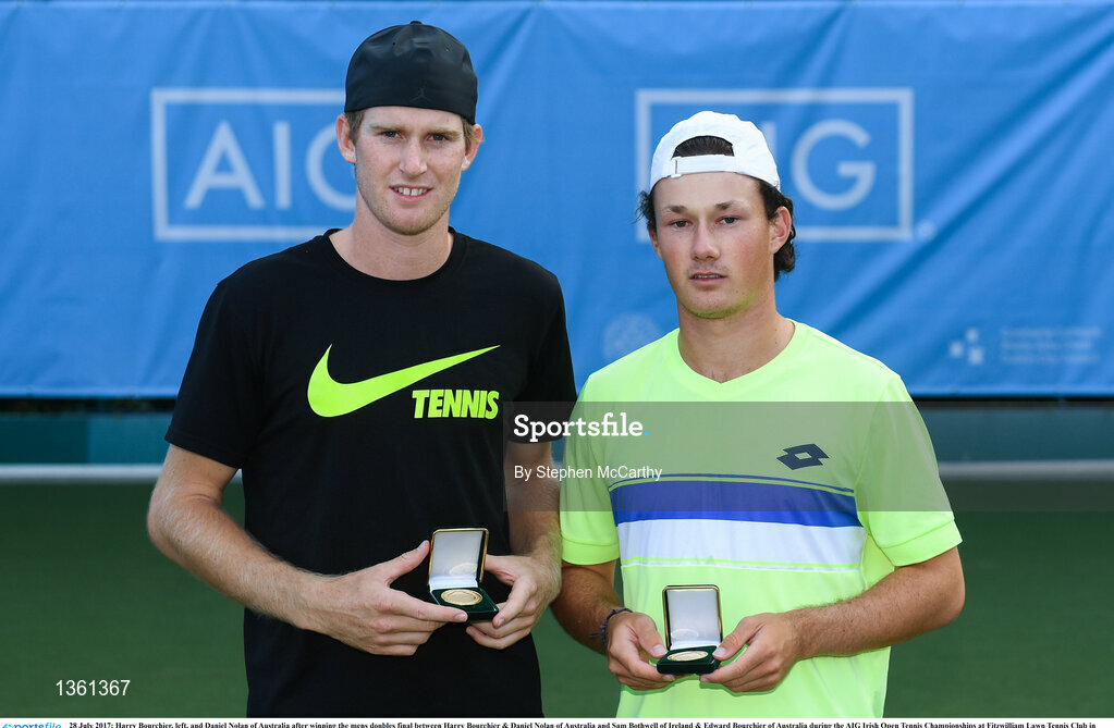 28 July 2017; Harry Bourchier, left, and Daniel Nolan of Australia after winning the mens doubles final between Harry Bourchier & Daniel Nolan of Australia and Sam Bothwell of Ireland & Edward Bourchier of Australia during the AIG Irish Open Tennis Championships at Fitzwilliam Lawn Tennis Club in Dublin. Photo by Stephen McCarthy/Sportsfile