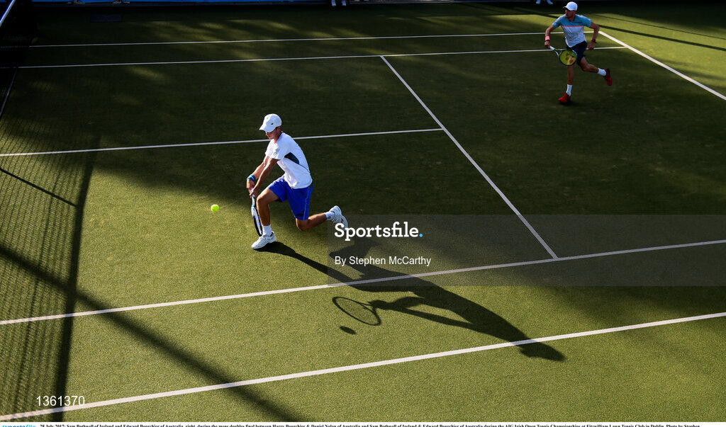28 July 2017; Sam Bothwell of Ireland and Edward Bourchier of Australia, right, during the mens doubles final between Harry Bourchier & Daniel Nolan of Australia and Sam Bothwell of Ireland & Edward Bourchier of Australia during the AIG Irish Open Tennis Championships at Fitzwilliam Lawn Tennis Club in Dublin. Photo by Stephen McCarthy/Sportsfile