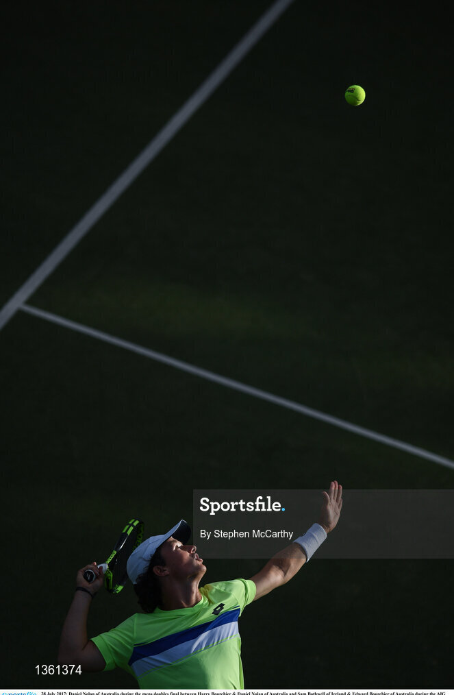 28 July 2017; Daniel Nolan of Australia during the mens doubles final between Harry Bourchier & Daniel Nolan of Australia and Sam Bothwell of Ireland & Edward Bourchier of Australia during the AIG Irish Open Tennis Championships at Fitzwilliam Lawn Tennis Club in Dublin. Photo by Stephen McCarthy/Sportsfile