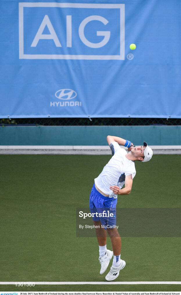 28 July 2017; Sam Bothwell of Ireland during the mens doubles final between Harry Bourchier & Daniel Nolan of Australia and Sam Bothwell of Ireland & Edward Bourchier of Australia during the AIG Irish Open Tennis Championships at Fitzwilliam Lawn Tennis Club in Dublin. Photo by Stephen McCarthy/Sportsfile