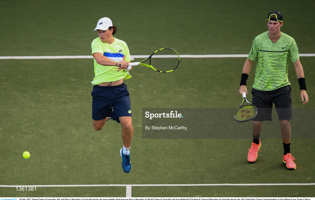 28 July 2017; Daniel Nolan of Australia, left, and Harry Bourchier of Australia during the mens doubles final between Harry Bourchier & Daniel Nolan of Australia and Sam Bothwell of Ireland & Edward Bourchier of Australia during the AIG Irish Open Tennis Championships at Fitzwilliam Lawn Tennis Club in Dublin. Photo by Stephen McCarthy/Sportsfile