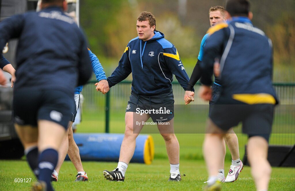 2 April 2012; Leinster's Jack McGrath during squad training ahead of their side's Heineken Cup Quarter-Final game against Cardiff Blues on Saturday. Leinster Rugby Squad Training. UCD, Belfield, Dublin. Picture credit: Brendan Moran / SPORTSFILE