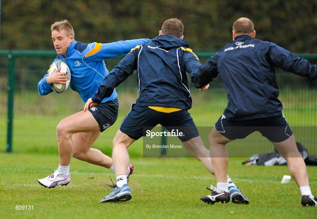 2 April 2012; Leinster's Luke Fitzgerald in action during squad training ahead of their side's Heineken Cup Quarter-Final game against Cardiff Blues on Saturday. Leinster Rugby Squad Training. UCD, Belfield, Dublin. Picture credit: Brendan Moran / SPORTSFILE