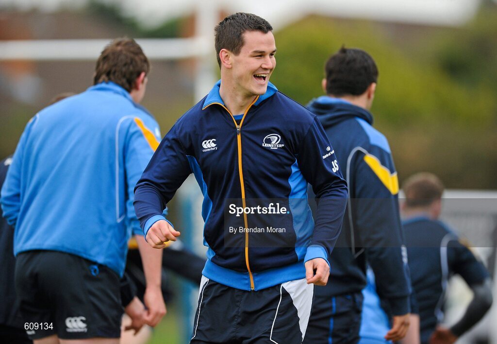 2 April 2012; Leinster's Jonathan Sexton in action during squad training ahead of their side's Heineken Cup Quarter-Final game against Cardiff Blues on Saturday. Leinster Rugby Squad Training. UCD, Belfield, Dublin. Picture credit: Brendan Moran / SPORTSFILE