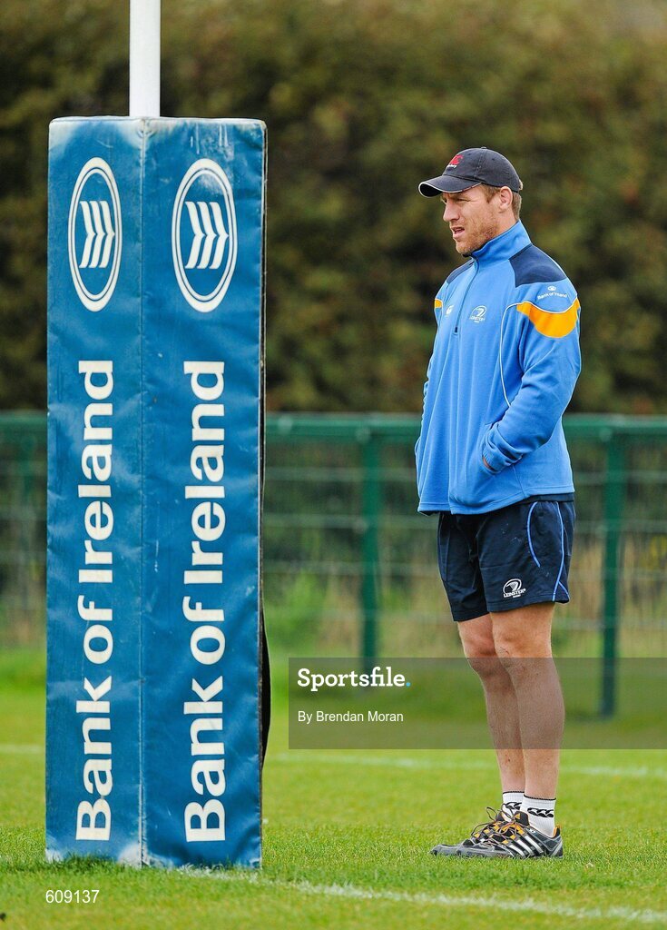 2 April 2012; Leinster's Brad Thorn look on during squad training ahead of their side's Heineken Cup Quarter-Final game against Cardiff Blues on Saturday. Leinster Rugby Squad Training. UCD, Belfield, Dublin. Picture credit: Brendan Moran / SPORTSFILE