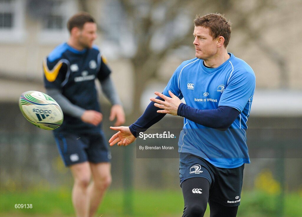 2 April 2012; Leinster's Brian O'Driscoll in action during squad training ahead of their side's Heineken Cup Quarter-Final game against Cardiff Blues on Saturday. Leinster Rugby Squad Training. UCD, Belfield, Dublin. Picture credit: Brendan Moran / SPORTSFILE