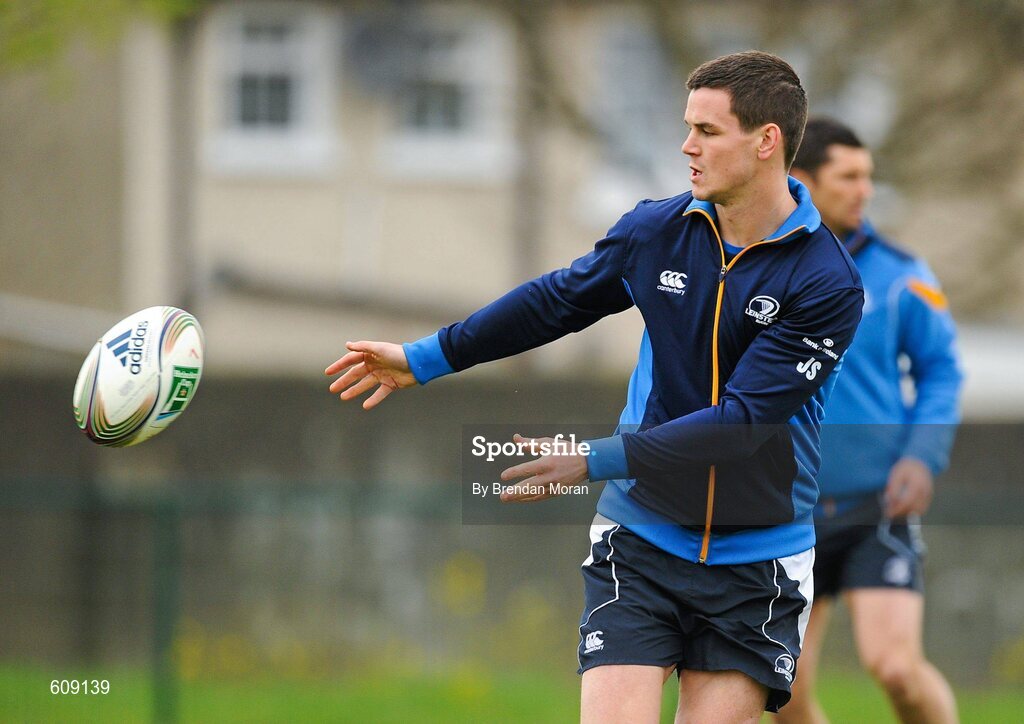 2 April 2012; Leinster's Jonathan Sexton in action during squad training ahead of their side's Heineken Cup Quarter-Final game against Cardiff Blues on Saturday. Leinster Rugby Squad Training. UCD, Belfield, Dublin. Picture credit: Brendan Moran / SPORTSFILE