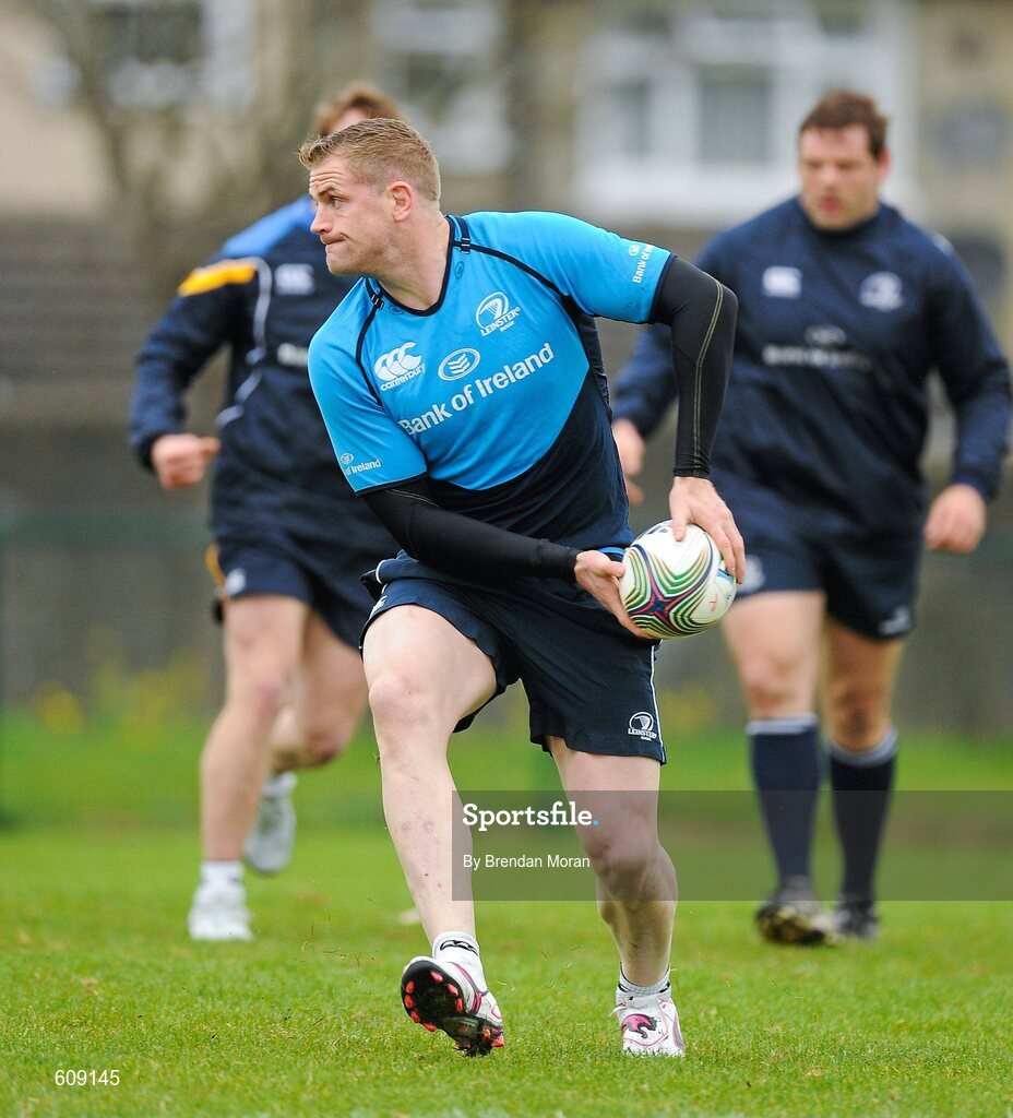 2 April 2012; Leinster's Jamie Heaslip in action during squad training ahead of their side's Heineken Cup Quarter-Final game against Cardiff Blues on Saturday. Leinster Rugby Squad Training. UCD, Belfield, Dublin. Picture credit: Brendan Moran / SPORTSFILE