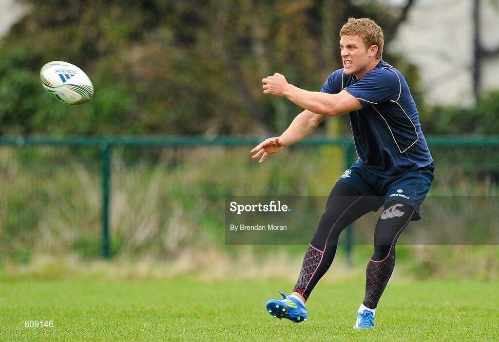 2 April 2012; Leinster's Ian Madigan in action during squad training ahead of their side's Heineken Cup Quarter-Final game against Cardiff Blues on Saturday. Leinster Rugby Squad Training. UCD, Belfield, Dublin. Picture credit: Brendan Moran / SPORTSFILE