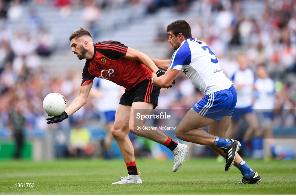 29 July 2017; Connaire Harrison of Down in action against Drew Wylie of Monaghan during the GAA Football All-Ireland Senior Championship Round 4B match between Down and Monaghan at Croke Park in Dublin. Photo by Stephen McCarthy/Sportsfile