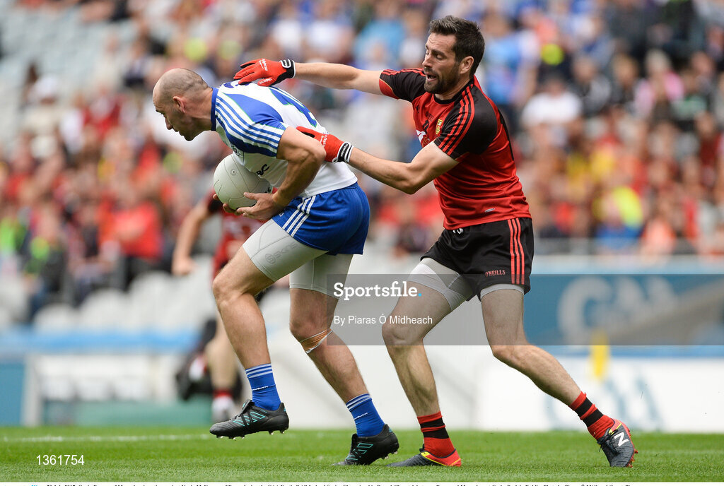 29 July 2017; Gavin Doogan of Monaghan in action against Kevin McKernan of Down during the GAA Football All-Ireland Senior Championship Round 4B match between Down and Monaghan at Croke Park in Dublin. Photo by Piaras Ó Mídheach/Sportsfile