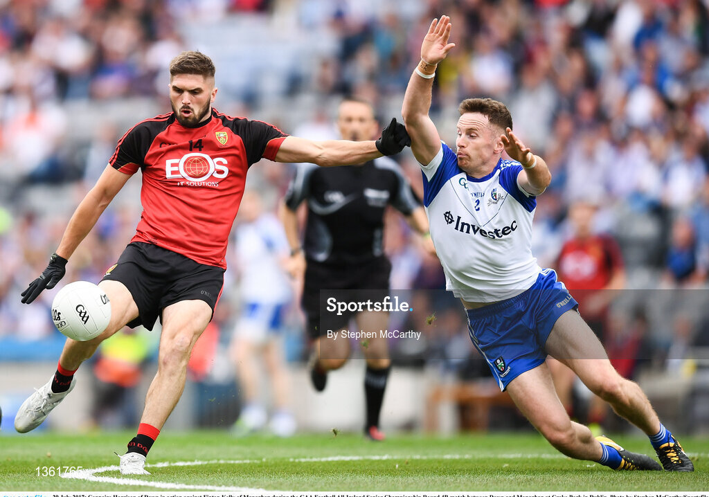 29 July 2017; Connaire Harrison of Down in action against Fintan Kelly of Monaghan during the GAA Football All-Ireland Senior Championship Round 4B match between Down and Monaghan at Croke Park in Dublin. Photo by Stephen McCarthy/Sportsfile