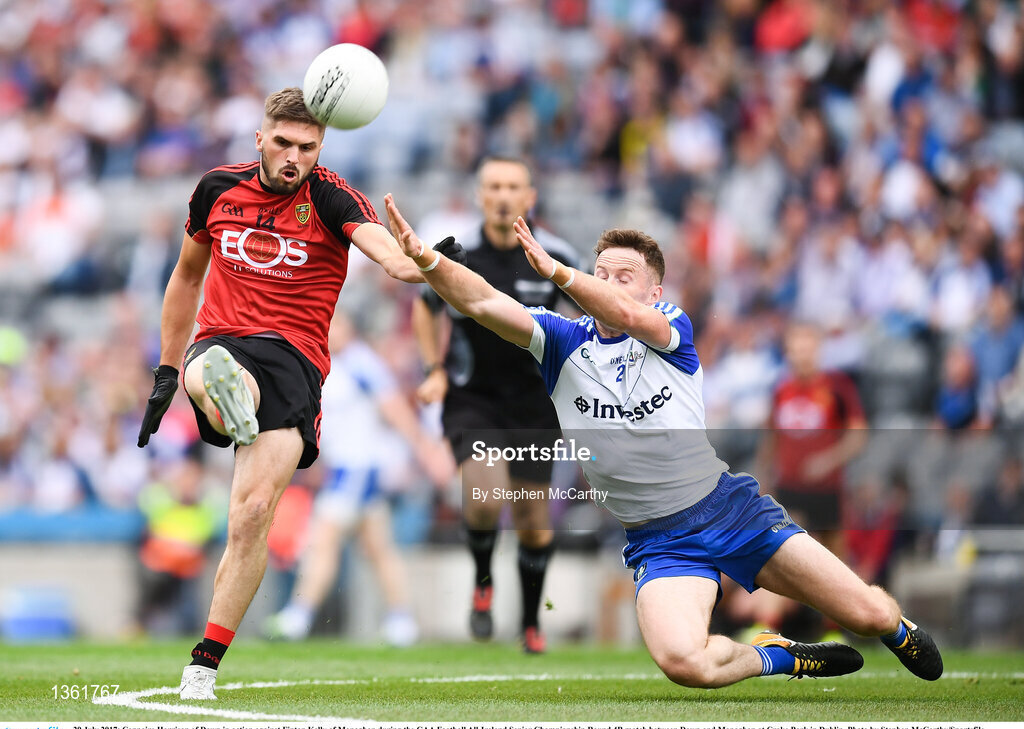 29 July 2017; Connaire Harrison of Down in action against Fintan Kelly of Monaghan during the GAA Football All-Ireland Senior Championship Round 4B match between Down and Monaghan at Croke Park in Dublin. Photo by Stephen McCarthy/Sportsfile