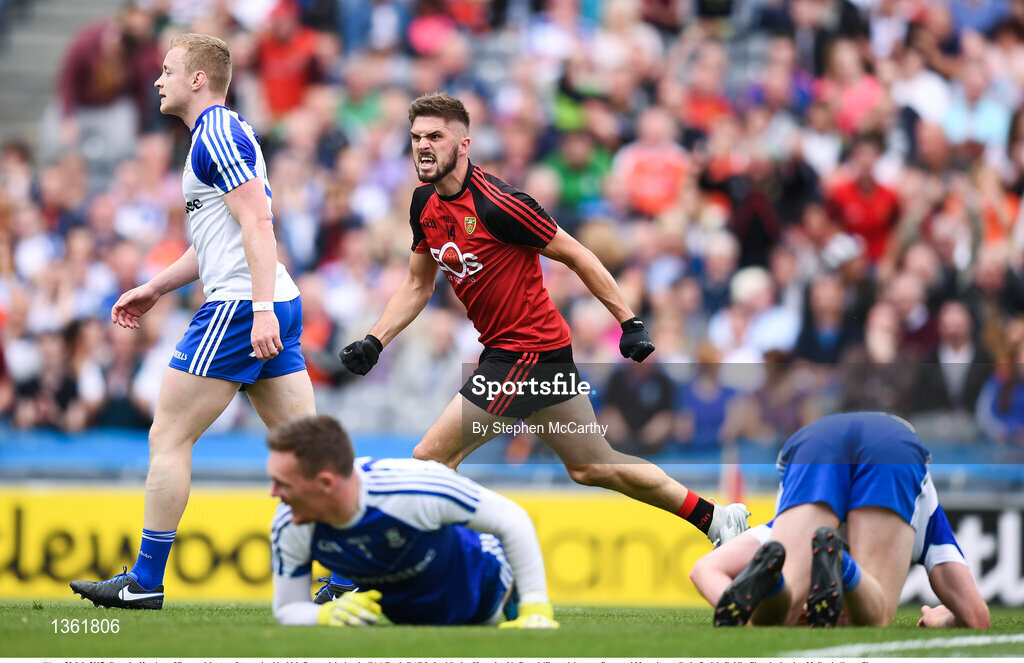 29 July 2017; Connaire Harrison of Down celebrates after scoring his side's first goal during the GAA Football All-Ireland Senior Championship Round 4B match between Down and Monaghan at Croke Park in Dublin. Photo by Stephen McCarthy/Sportsfile