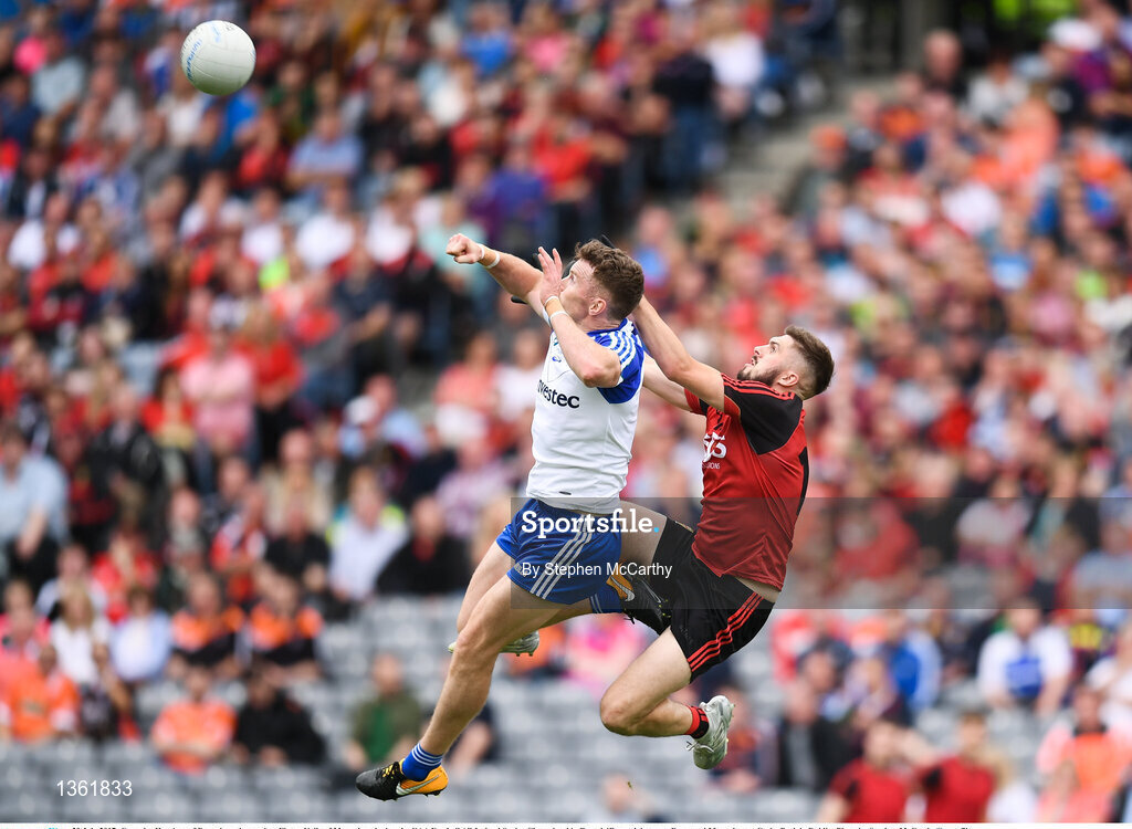 29 July 2017; Connaire Harrison of Down in action against Fintan Kelly of Monaghan during the GAA Football All-Ireland Senior Championship Round 4B match between Down and Monaghan at Croke Park in Dublin. Photo by Stephen McCarthy/Sportsfile