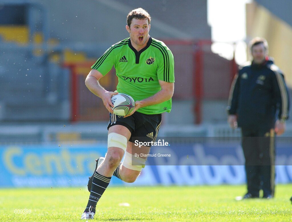 4 April 2012; Munster's Donnacha Ryan in action during squad training ahead of their Heineken Cup Quarter-Final game against Ulster on Sunday. Munster Rugby Squad Training, Thomond Park, Limerick. Picture credit: Diarmuid Greene / SPORTSFILE