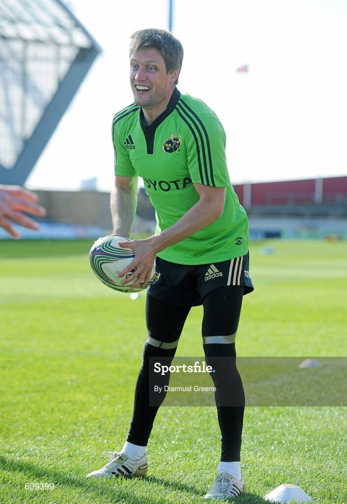 4 April 2012; Munster's Ronan O'Gara in action during squad training ahead of their Heineken Cup Quarter-Final game against Ulster on Sunday. Munster Rugby Squad Training, Thomond Park, Limerick. Picture credit: Diarmuid Greene / SPORTSFILE