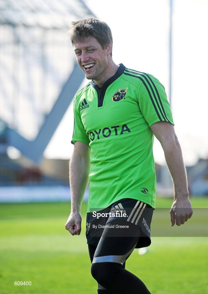 4 April 2012; Munster's Ronan O'Gara during squad training ahead of their Heineken Cup Quarter-Final game against Ulster on Sunday. Munster Rugby Squad Training, Thomond Park, Limerick. Picture credit: Diarmuid Greene / SPORTSFILE