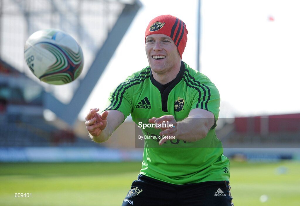 4 April 2012; Munster's Keith Earls in action during squad training ahead of their Heineken Cup Quarter-Final game against Ulster on Sunday. Munster Rugby Squad Training, Thomond Park, Limerick. Picture credit: Diarmuid Greene / SPORTSFILE