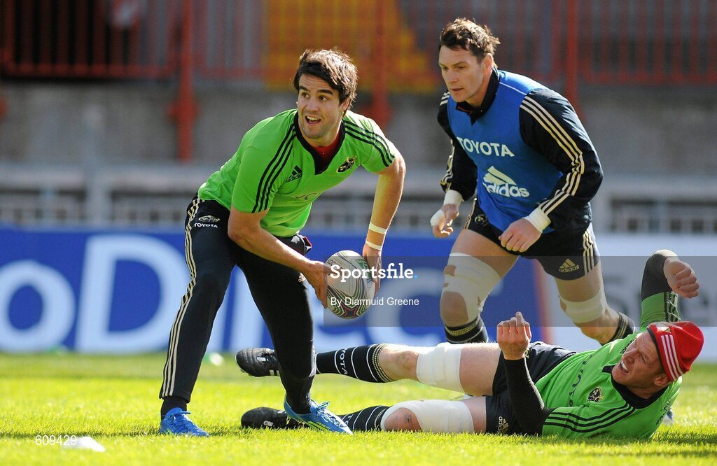 4 April 2012; Munster's Conor Murray, David Wallace and Paul O'Connell in action during squad training ahead of their Heineken Cup Quarter-Final game against Ulster on Sunday. Munster Rugby Squad Training, Thomond Park, Limerick. Picture credit: Diarmuid Greene / SPORTSFILE