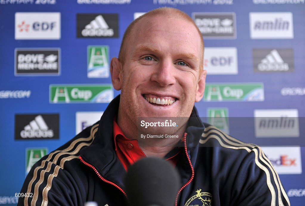 4 April 2012; Munster's Paul O'Connell during a press conference ahead of their Heineken Cup Quarter-Final game against Ulster on Sunday. Munster Rugby Press Conference, Thomond Park, Limerick. Picture credit: Diarmuid Greene / SPORTSFILE