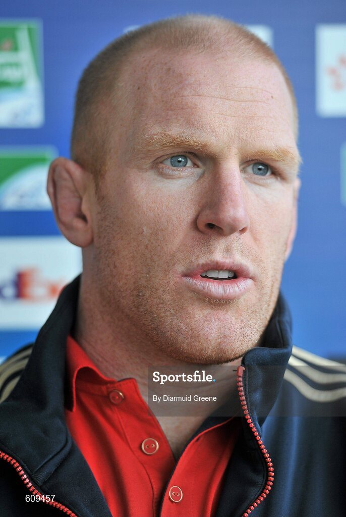 4 April 2012; Munster's Paul O'Connell speaking during a press conference ahead of their Heineken Cup Quarter-Final game against Ulster on Sunday. Munster Rugby Press Conference, Thomond Park, Limerick. Picture credit: Diarmuid Greene / SPORTSFILE