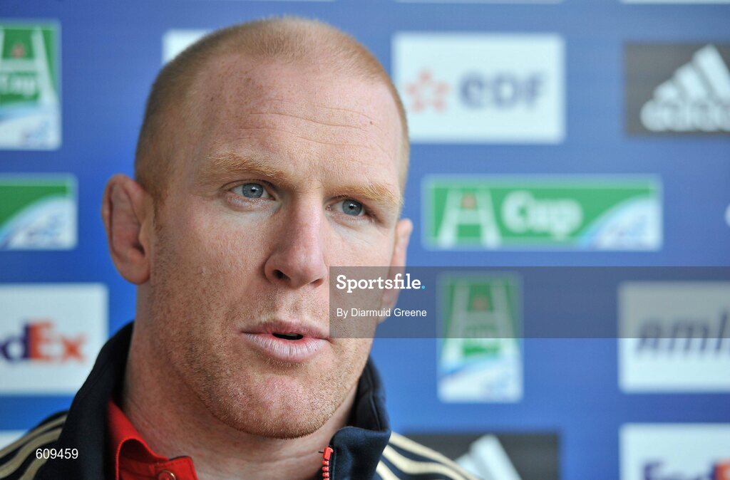4 April 2012; Munster's Paul O'Connell speaking during a press conference ahead of their Heineken Cup Quarter-Final game against Ulster on Sunday. Munster Rugby Press Conference, Thomond Park, Limerick. Picture credit: Diarmuid Greene / SPORTSFILE
