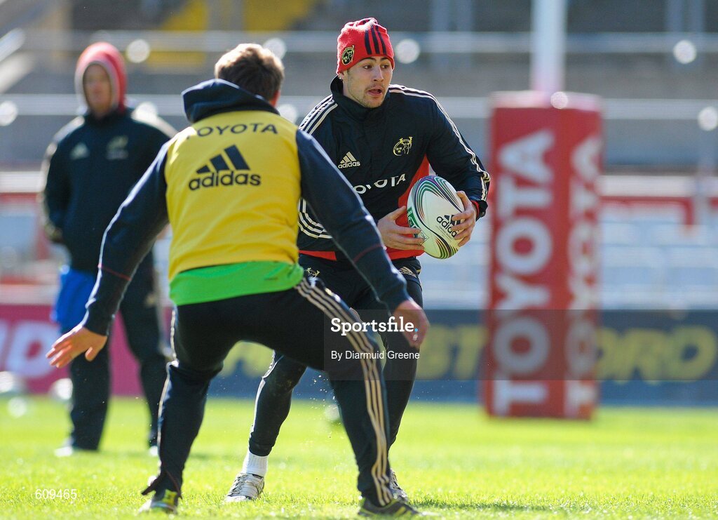 4 April 2012; Munster's Felix Jones in action during squad training ahead of their Heineken Cup Quarter-Final game against Ulster on Sunday. Munster Rugby Squad Training, Thomond Park, Limerick. Picture credit: Diarmuid Greene / SPORTSFILE