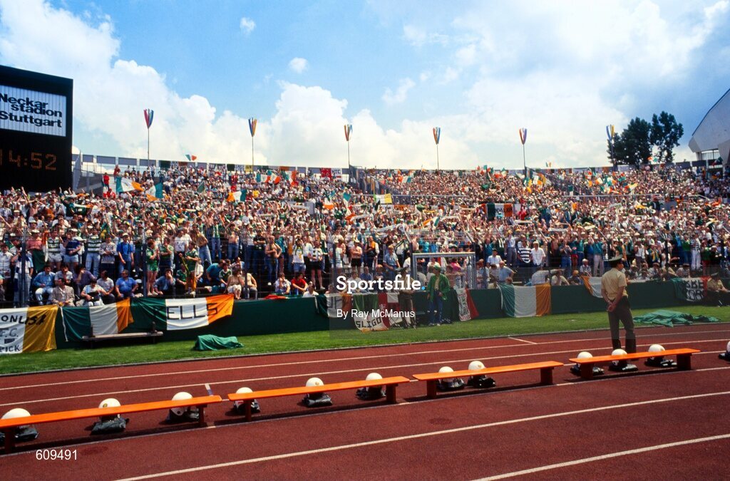 12 June 1988; A general view of Republic of Ireland supporters during the UEFA European Football Championship Finals Group B match between England and Republic of Ireland at Neckarstadion in Stuttgart, Germany. Photo by Ray McManus/Sportsfile