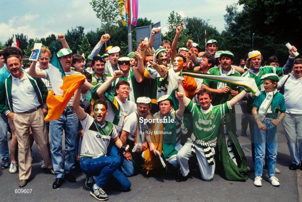 12 June 1988; A general view of Republic of Ireland supporters prior to the UEFA European Football Championship Finals Group B match between England and Republic of Ireland at Neckarstadion in Stuttgart, Germany. Photo by Ray McManus/Sportsfile