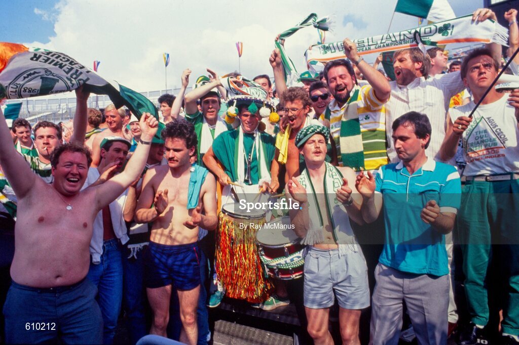 12 June 1988; A general view of Republic of Ireland supporters during the UEFA European Football Championship Finals Group B match between England and Republic of Ireland at Neckarstadion in Stuttgart, Germany. Photo by Ray McManus/Sportsfile