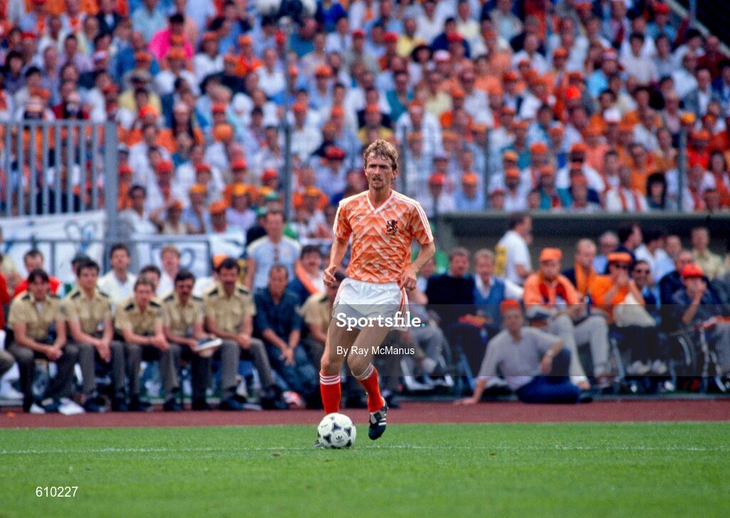 18 June 1988; Adri van Tiggelen of Netherlands during the UEFA European Football Championship Finals Group B match between Republic of Ireland and Netherlands at Parkstadion in Gelsenkirchen, Germany. Photo by Ray McManus/Sportsfile