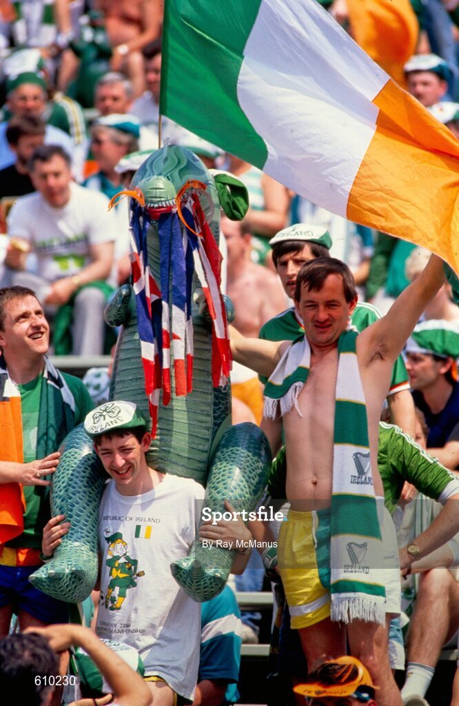 18 June 1988; A general view of Republic of Ireland supporters during the UEFA European Football Championship Finals Group B match between Republic of Ireland and Netherlands at Parkstadion in Gelsenkirchen, Germany. Photo by Ray McManus/Sportsfile