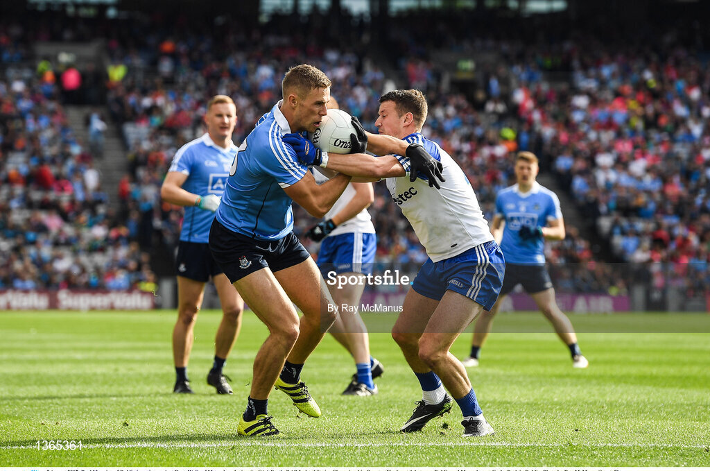 5 August 2017; Paul Mannion of Dublin in action against Ryan Wylie of Monaghan during the GAA Football All-Ireland Senior Championship Quarter-Final match between Dublin and Monaghan at Croke Park in Dublin. Photo by Ray McManus/Sportsfile