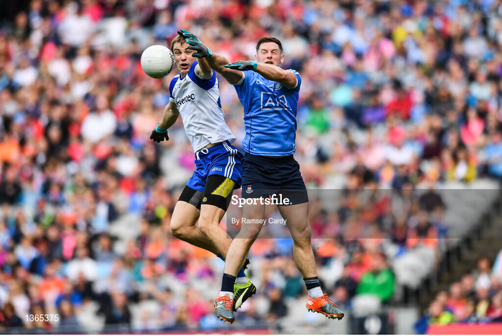 5 August 2017; Jack McCarron of Monaghan in action against Philly McMahon of Dublin during the GAA Football All-Ireland Senior Championship Quarter-Final match between Dublin and Monaghan at Croke Park in Dublin. Photo by Ramsey Cardy/Sportsfile