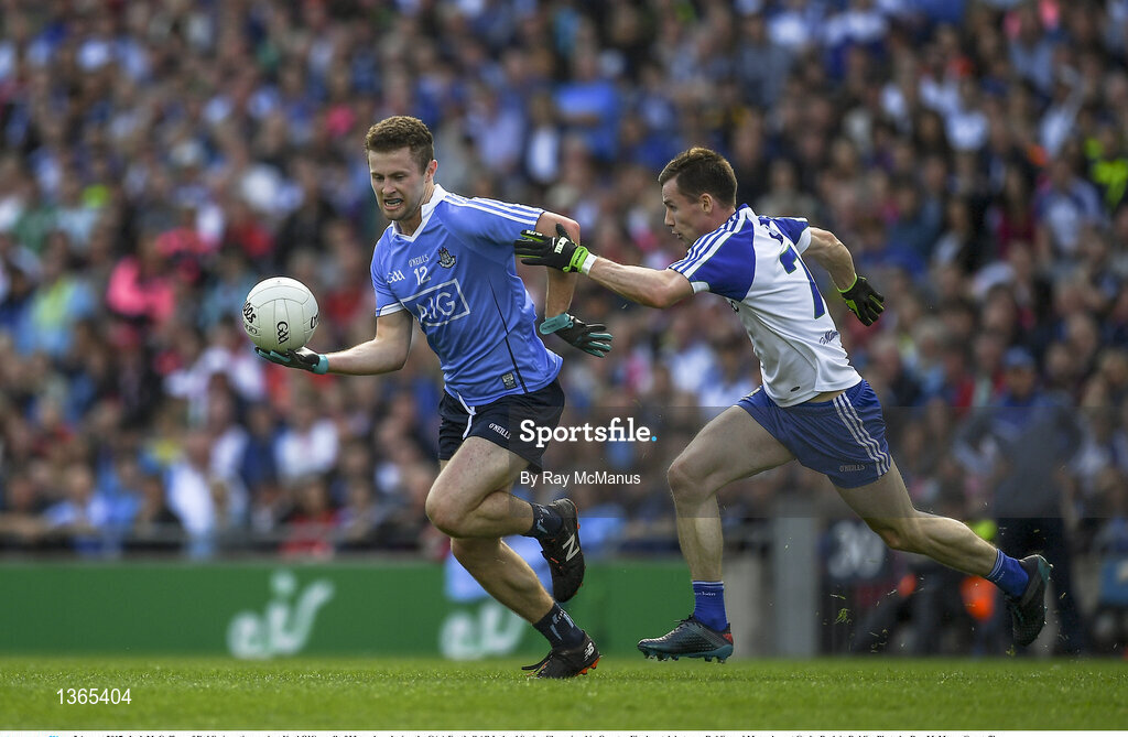 5 August 2017; Jack McCaffrey of Dublin in action against Karl O’Connell of Monaghan during the GAA Football All-Ireland Senior Championship Quarter-Final match between Dublin and Monaghan at Croke Park in Dublin. Photo by Ray McManus/Sportsfile