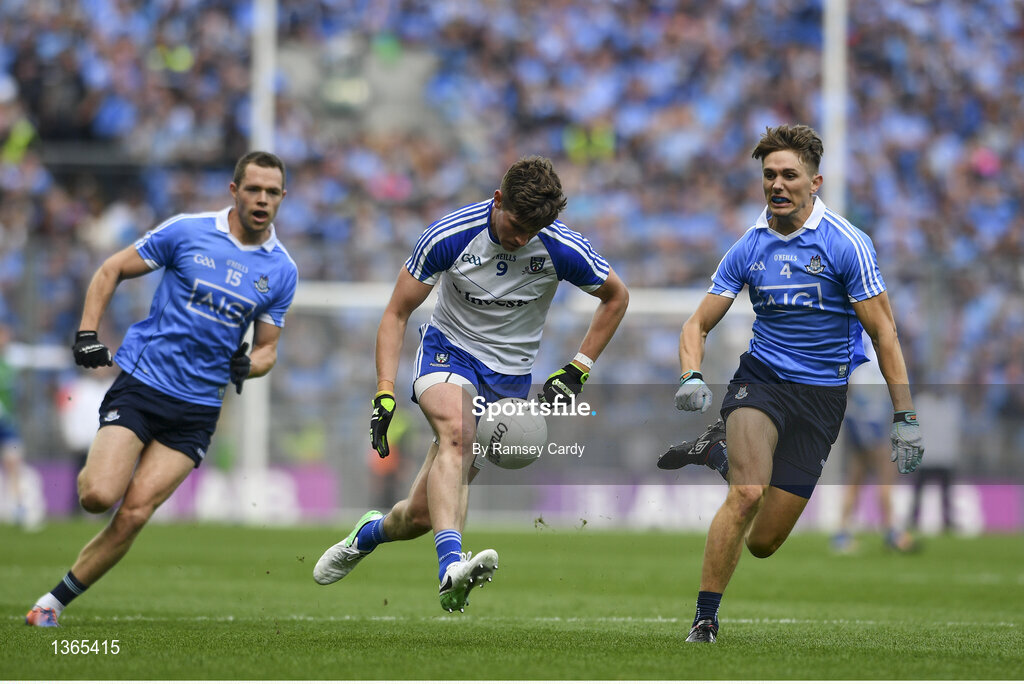5 August 2017; Darren Hughes of Monaghan in action against Mick Fitzsimons of Dublin during the GAA Football All-Ireland Senior Championship Quarter-Final match between Dublin and Monaghan at Croke Park in Dublin. Photo by Ramsey Cardy/Sportsfile