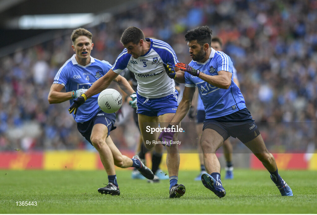 5 August 2017; Drew Wylie of Monaghan in action against Cian O’Sullivan of Dublin during the GAA Football All-Ireland Senior Championship Quarter-Final match between Dublin and Monaghan at Croke Park in Dublin. Photo by Ramsey Cardy/Sportsfile