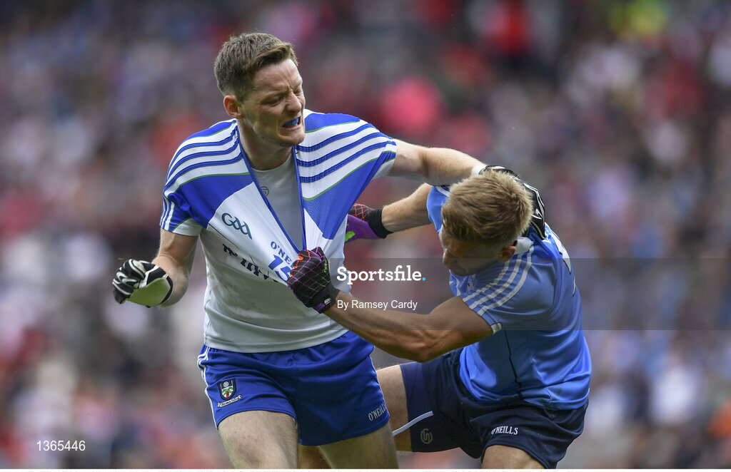 5 August 2017; Conor McManus of Monaghan tussles with Jonny Cooper of Dublin during the GAA Football All-Ireland Senior Championship Quarter-Final match between Dublin and Monaghan at Croke Park in Dublin. Photo by Ramsey Cardy/Sportsfile