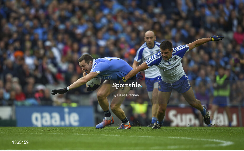 5 August 2017; Dean Rock of Dublin in action against Drew Wylie of Monaghan during the GAA Football All-Ireland Senior Championship Quarter-Final match between Dublin and Monaghan at Croke Park in Dublin. Photo by Daire Brennan/Sportsfile