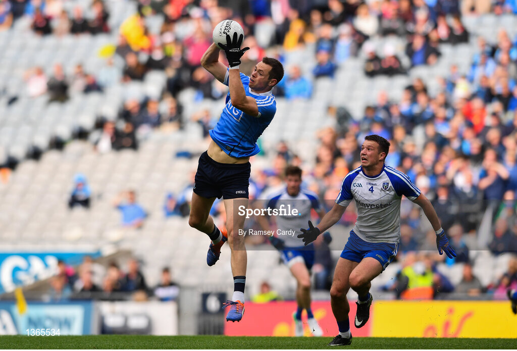 5 August 2017; Dean Rock of Dublin in action against Ryan Wylie of Monaghan during the GAA Football All-Ireland Senior Championship Quarter-Final match between Dublin and Monaghan at Croke Park in Dublin. Photo by Ramsey Cardy/Sportsfile