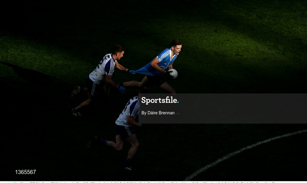 5 August 2017; Brian Fenton of Dublin in action against Fintan Kelly of Monaghan during the GAA Football All-Ireland Senior Championship Quarter-Final match between Dublin and Monaghan at Croke Park in Dublin. Photo by Daire Brennan/Sportsfile