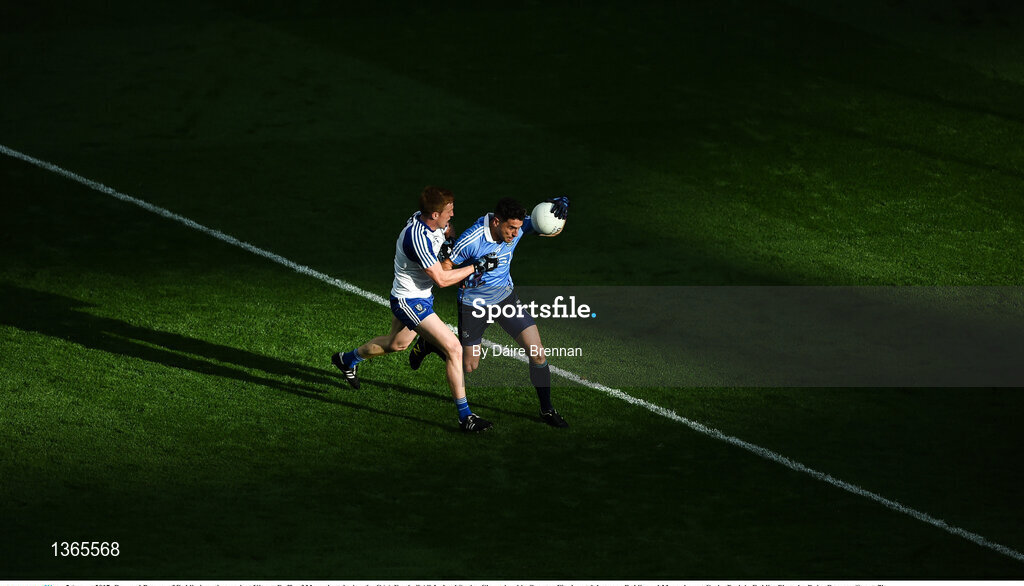 5 August 2017; Bernard Brogan of Dublin in action against Kieran Duffy of Monaghan during the GAA Football All-Ireland Senior Championship Quarter-Final match between Dublin and Monaghan at Croke Park in Dublin. Photo by Daire Brennan/Sportsfile