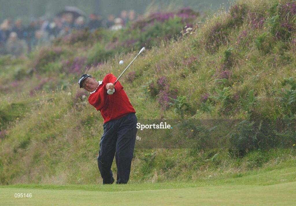 28 July 2002; John Irwin plays his second shot from the 1st fairway during the Senior British Open at Royal County Down Golf Club, Newcastle, Co. Down. Golf. Picture credit; Matt Browne / SPORTSFILE *EDI*