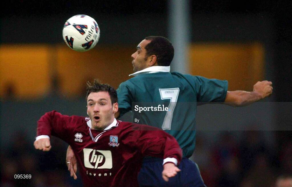 31 July 2002; Paul Osam, St Patrick's Athletic, in action against David Goldbey, Galway United. Galway United v St Patrick's Athletic, FAI Cup second round replay, Terryland Park, Co. Galway. Soccer. Picture credit; Damien Eagers / SPORTSFILE *EDI*