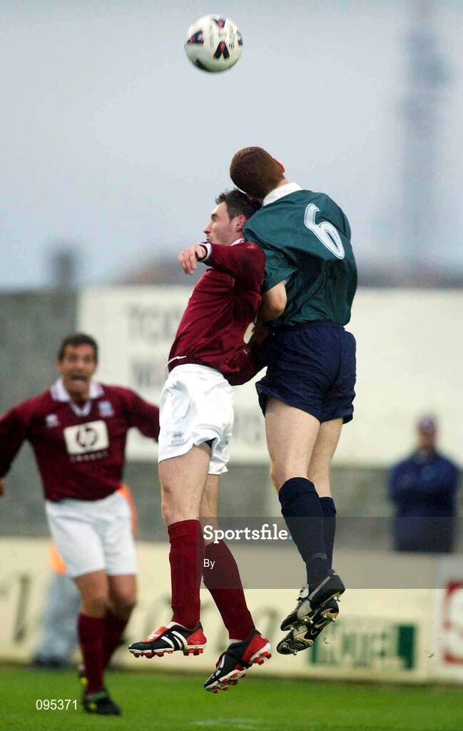 31 July 2002; Colm Foley, St Patrick's Athletic, in action against Colin Fortune, Galway United. Galway United v St Patrick's Athletic, FAI Cup second round replay, Terryland Park, Co. Galway. Soccer. Picture credit; Damien Eagers / SPORTSFILE *EDI*