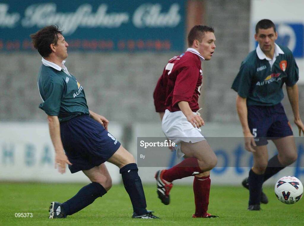 31 July 2002; Alan Murphy, Galway United, in action against Martin Russell, St Patrick's Athletic. Galway United v St Patrick's Athletic, FAI Cup second round replay, Terryland Park, Co. Galway. Soccer. Picture credit; Damien Eagers / SPORTSFILE *EDI*